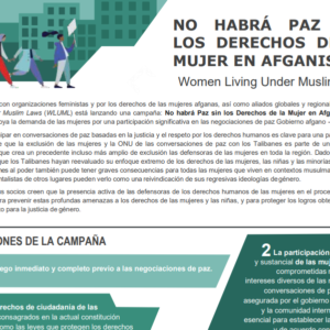 Flyer (Spanish): No Peace Without Women’s Rights in Afghanistan Flyer (Spanish): No Peace Without Women’s Rights in Afghanistan