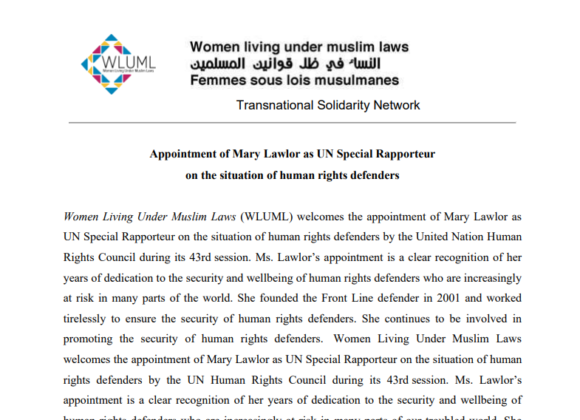 Appointment of Mary Lawlor as UN Special Rapporteur on the situation of human rights defenders