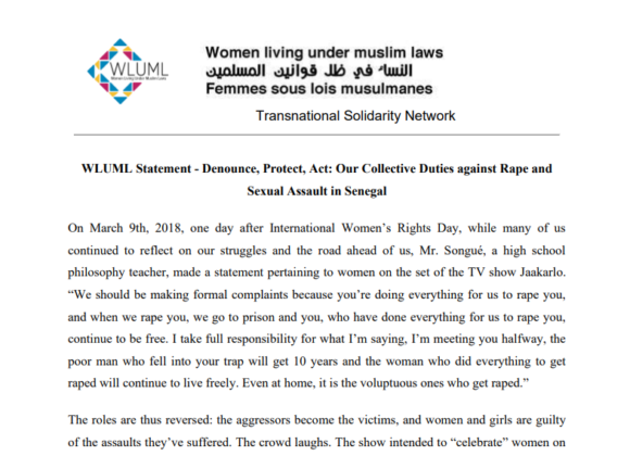 WLUML Statement – Denounce, Protect, Act: Our Collective Duties against Rape and Sexual Assault in Senegal