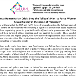 WLUML Solidarity Statement: Stop the Taliban Plan to Force