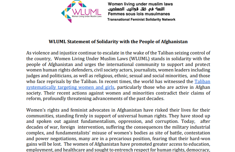 WLUML Statement of Solidarity with the People of Afghanistan