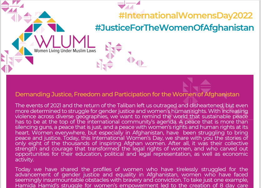 Demanding Justice, Freedom and Participation for the Women of Afghanistan
