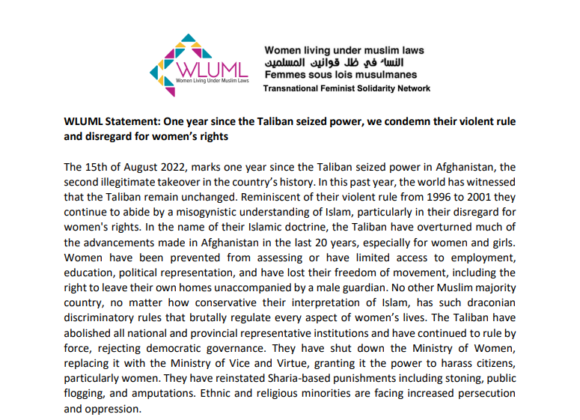 WLUML Statement: One year since the Taliban seized power, we condemn their violent rule and disregard for women’s rights