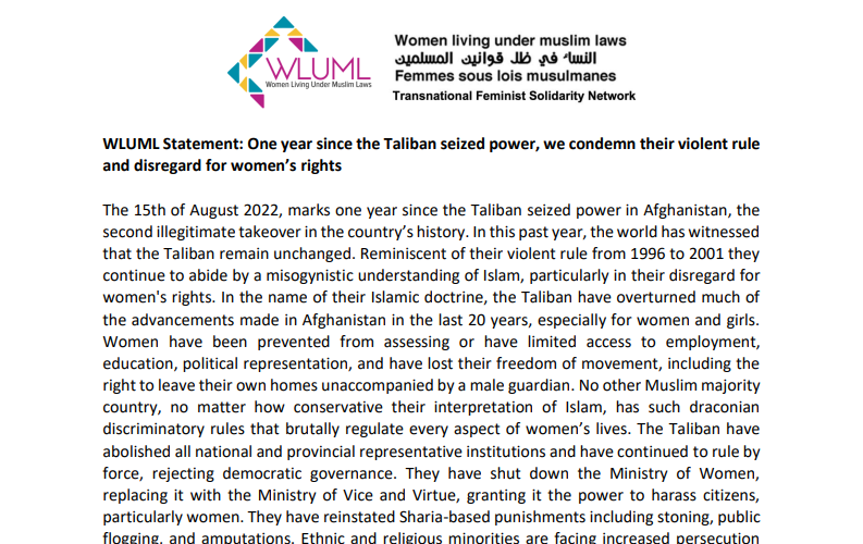 One Year Since the Taliban Seized Power, We Condemn Their Violent Rule