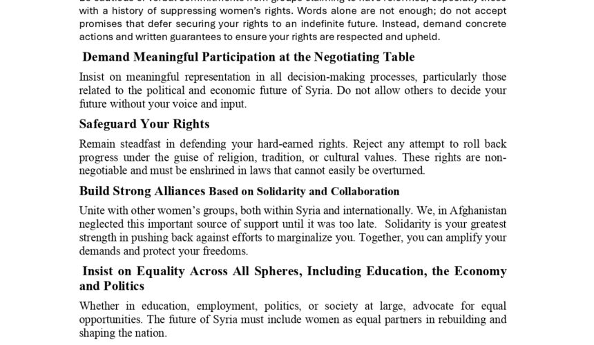 Heartfelt Sisterly Letter to the Courageous and Resilient Women of Syria Heartfelt Sisterly Letter to the Courageous and Resilient Women of Syria